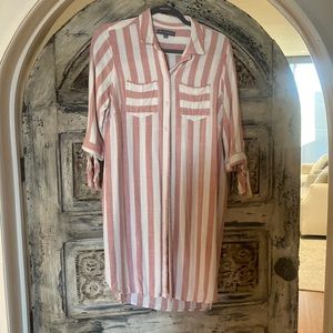 Red Striped shirt dress with 3/4 sleeves